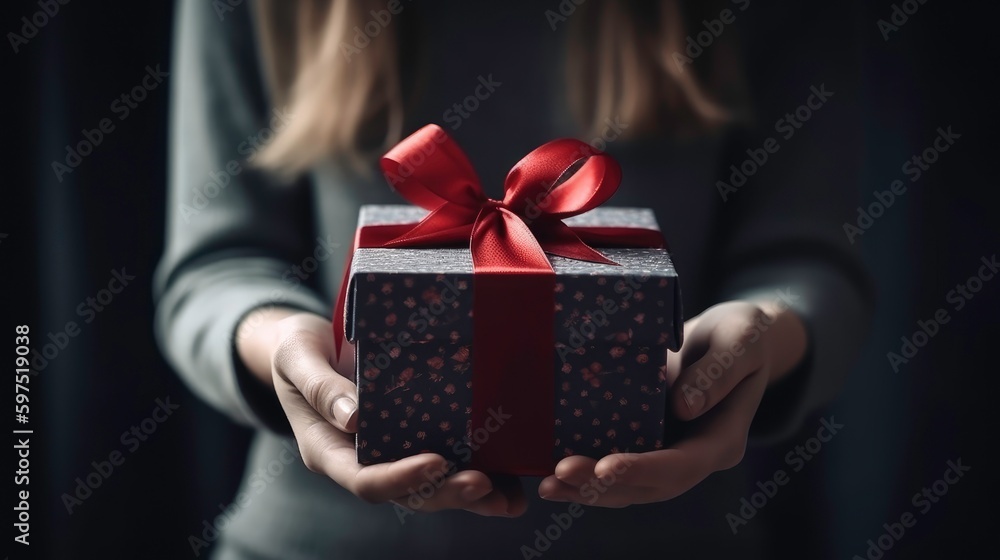 Holding a Present: An AI-Generated Image of Girl’s Hands with a Box and Ribbon Holding a Present: An AI-Generated Image of Girl’s Hands with a Box and Ribbon