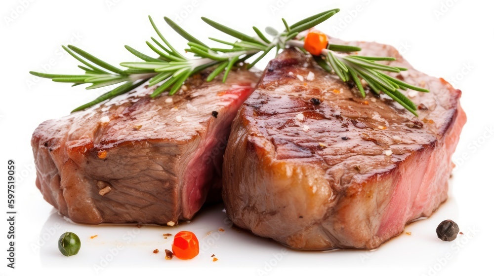 Delicious grilled beef steak with colorful peppers and basil (AI generated image) Delicious grilled beef steak with colorful peppers and basil (AI generated image)