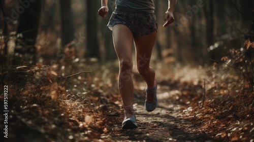 Girl exercising by running outdoors in a natural setting (AI generated image)