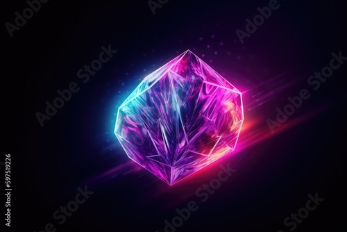 3d illustration of neon diamond, floating in a neon colored mist © zakiroff