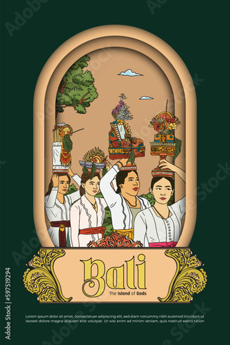 Magazine or Book cover template for tourism calender with Mapeed Tradition Indonesian Balinese illustration