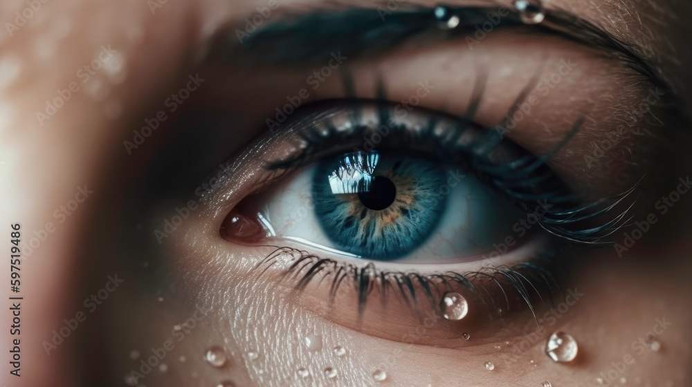 Close-up of a Girl’s Eye with Dew Drops (AI Generated) Close-up of a Girl’s Eye with Dew Drops (AI Generated)