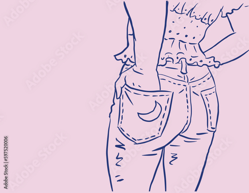 sketch of a person putting hand in jeans pocket vector for card decoration illustration