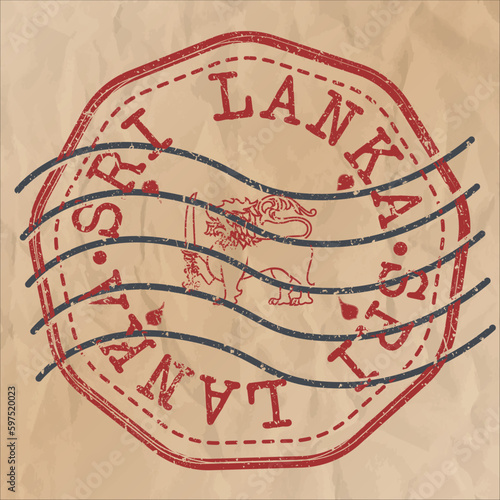 Sri Lanka Stamp Travel Passport. Design Retro Symbol Country. Old Vintage Postmark.