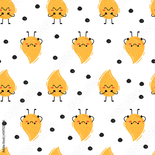 cute cartoon characters yellow drops of urine pattern. Seamless vector pattern on white background