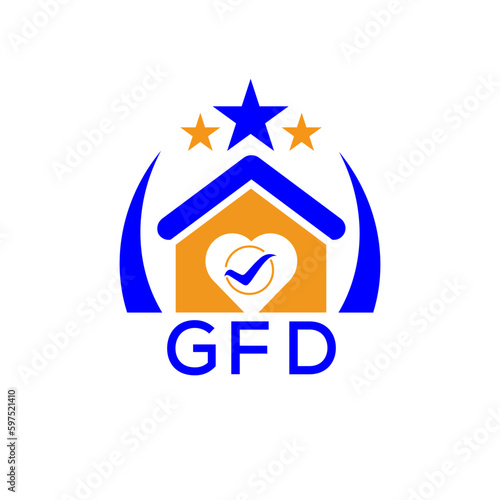 GFD House logo Letter logo and icon. Blue vector image on white background. KJG house Monogram home logo picture design and best business icon. 
 photo