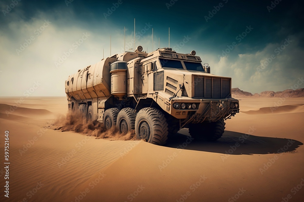 Fototapeta premium A large military truck in the desert