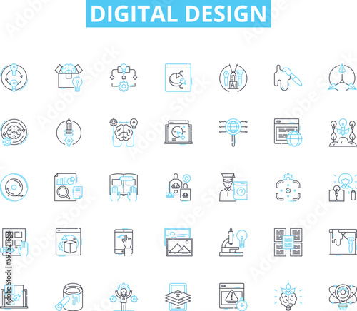 Digital design linear icons set. Graphics, Animation, Typography, Interface, Layout, Illustration, Vector line vector and concept signs. Pixel,Branding,Motion outline illustrations Generative AI