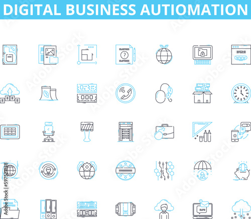 Digital business autiomation linear icons set. Efficiency, Streamline, Integration, Innovation, Optimization, Productivity, Agility line vector and concept signs. Generative AI photo