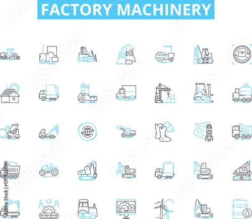 Factory machinery linear icons set. Automation, Assembly, Production, Efficiency, Robotics, Conveyors, Welding line vector and concept signs. Milling,Machining,Fabrication outline Generative AI