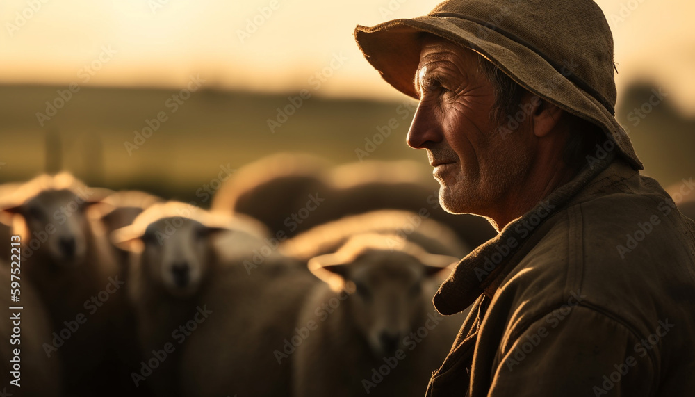 One farmer smiling, working with livestock outdoors generated by AI