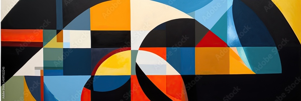 Bold, geometric shapes in contrasting hues overlapping and interacting, forming an eye-catching and modern composition, concept of Abstract forms, created with Generative AI technology