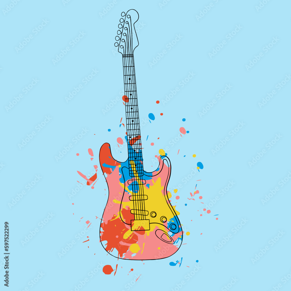 Electric Guitar color splash vector illustration
