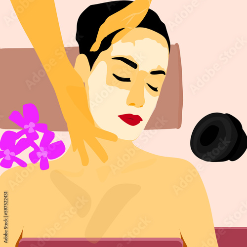Young beautiful women in facial spa massage relaxing in salon.