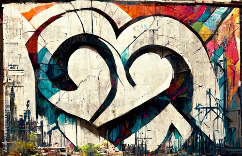 Abstract graffiti heart symbol on the wall