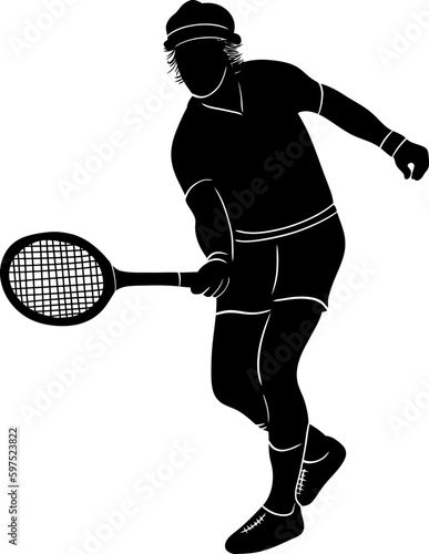 A silhouette of a tennis player with a racket in his hand.