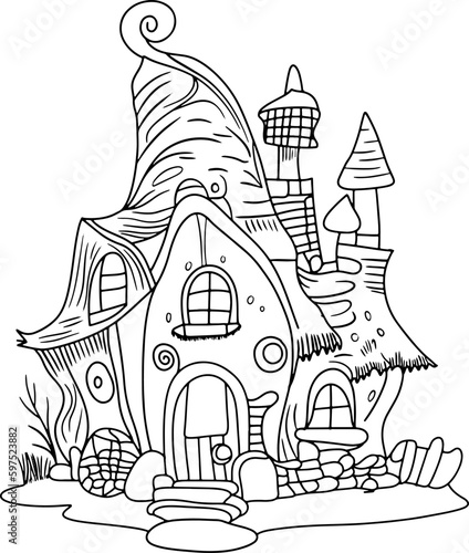 A house with a mushroom roof and a mushroom house mushroom house coloring page for kids