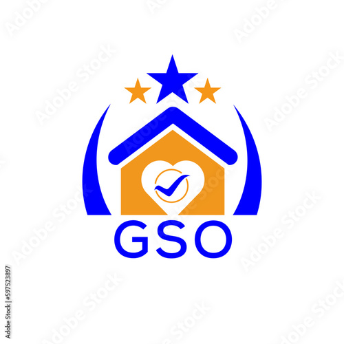 GSO House logo Letter logo and icon. Blue vector image on white background. KJG house Monogram home logo picture design and best business icon. 
 photo