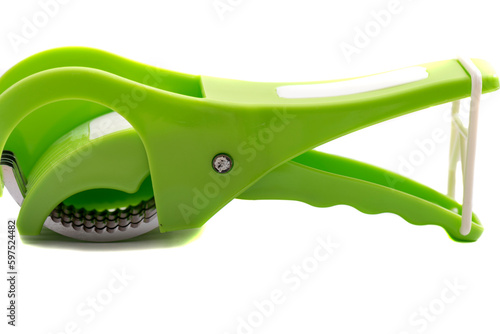 Salad scissors with multiple blades on a white background.