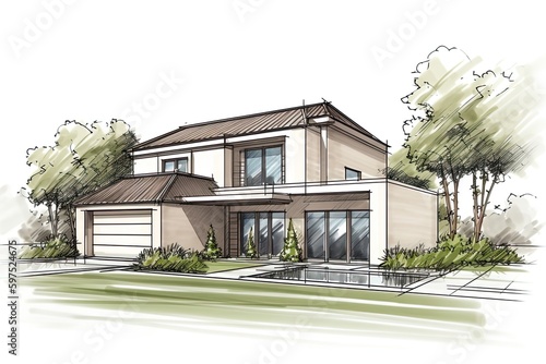 Architectural project exclusive detached house.. sketch of house. Generative AI
