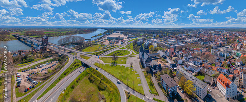 city of worms germany spring aerial drone shot from above