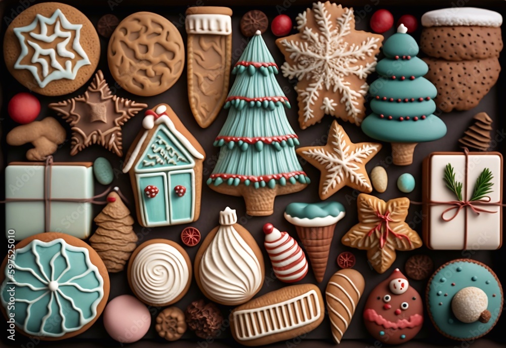 Different Christmas cookies as background and texture