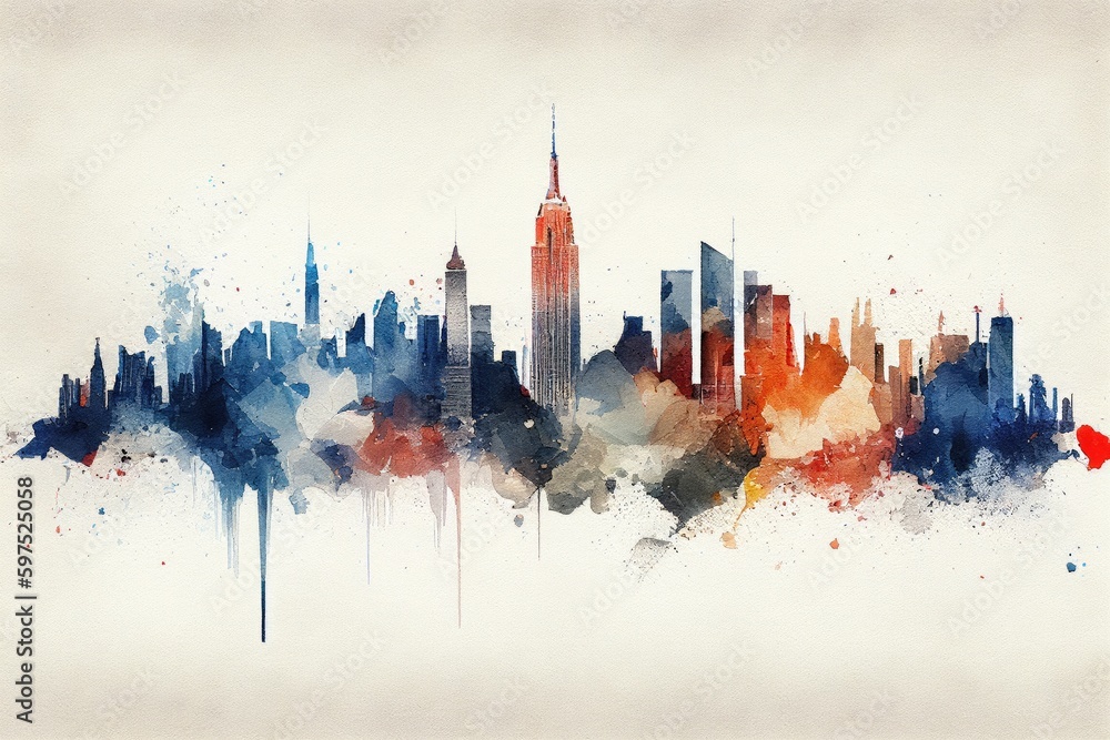 Watercolor Skyline: New York City Panorama