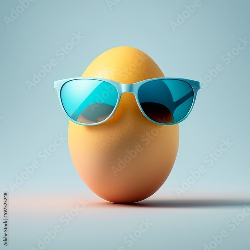 Egg in sunglasses on a light background of one color