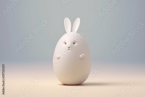 Easter White Bunny in shape of egg. Minimal and simple Easter concept