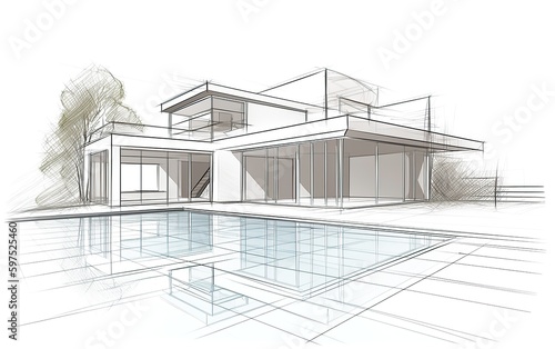 Architectural project exklusive detached house.. sketch of house. Generative AI