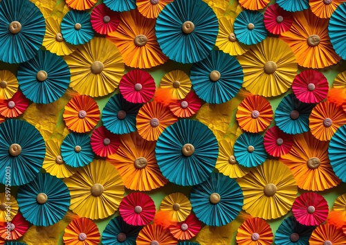 seamless pattern with colorful flowers in paper cutout style. generative AI
