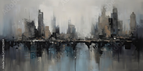 AI Generated. AI Generative. Ink pain pen draw illustration of city urban landscape. Graphic Art © AkimD