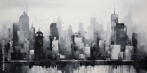 AI Generated. AI Generative. Ink pain pen draw illustration of city urban landscape. Graphic Art © AkimD