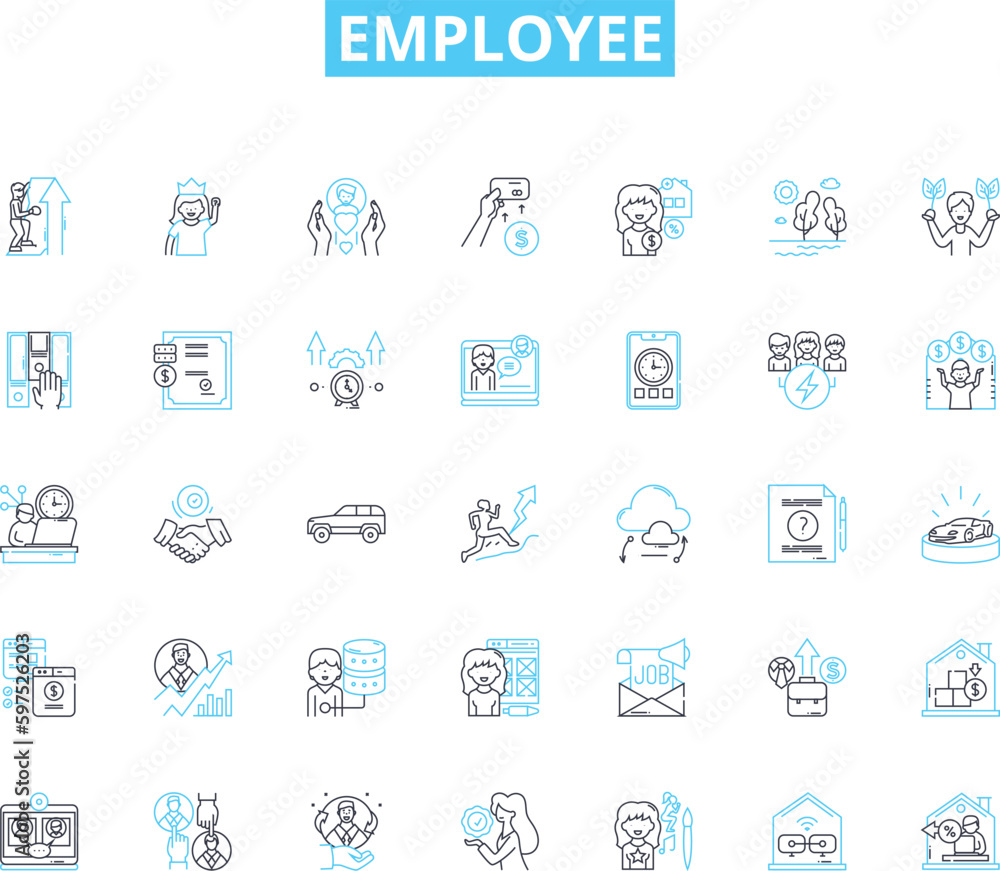 Employee linear icons set. Valued, Productive, Hardworking, Dedicated, Punctual, Diligent, Skilled line vector and concept signs. Reliable,Cooperative,Committed outline illustrations Generative AI Employee linear icons set. Valued, Productive, Hardworking, Dedicated, Punctual, Diligent, Skilled line vector and concept signs. Reliable,Cooperative,Committed outline illustrations Generative AI