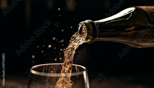 Liquid pouring, wine flowing, glass spilling refreshment generated by AI