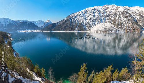 beautiful lake Achensee, sunny winter day in the austrian alps
