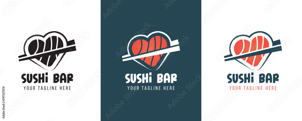 Sushi logo template. Japanese traditional cuisine, tasty food icon. japanese text translation 