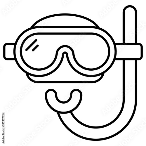 Oxygen pipe with goggles, icon of snorkeling mask