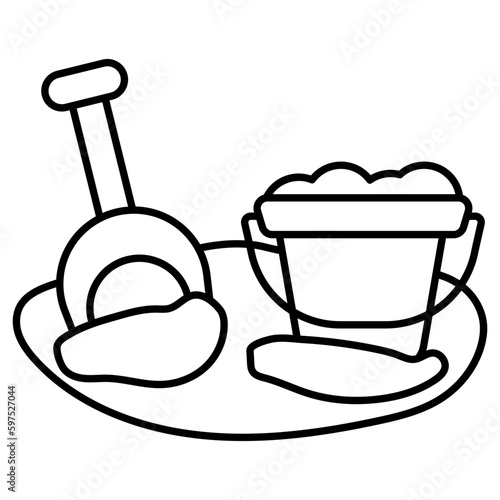 Shovel with mud and basket denoting concept of mud pail 