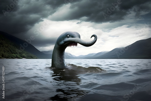 Nessie the monster swims freely in Loch Ness © Vladyslav  Andrukhiv