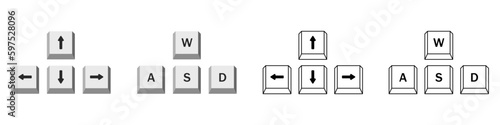 Computer keys vector set. Computer buttons arrows and letters vector. Gamer keys on the keyboard.