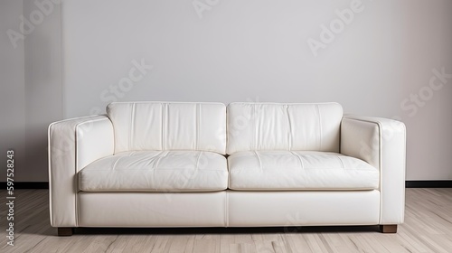 Luxury white leather sofa in the modern living room. Generative AI Technology 