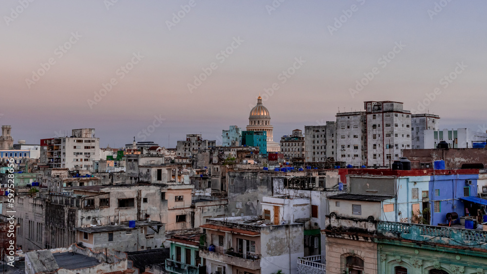 View over the rooftops of Havana in Cuba with the Capitol
