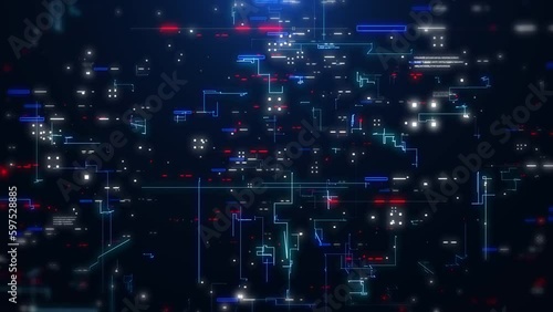 Technology background of data network connection fly through cyberspace 4K motion background.