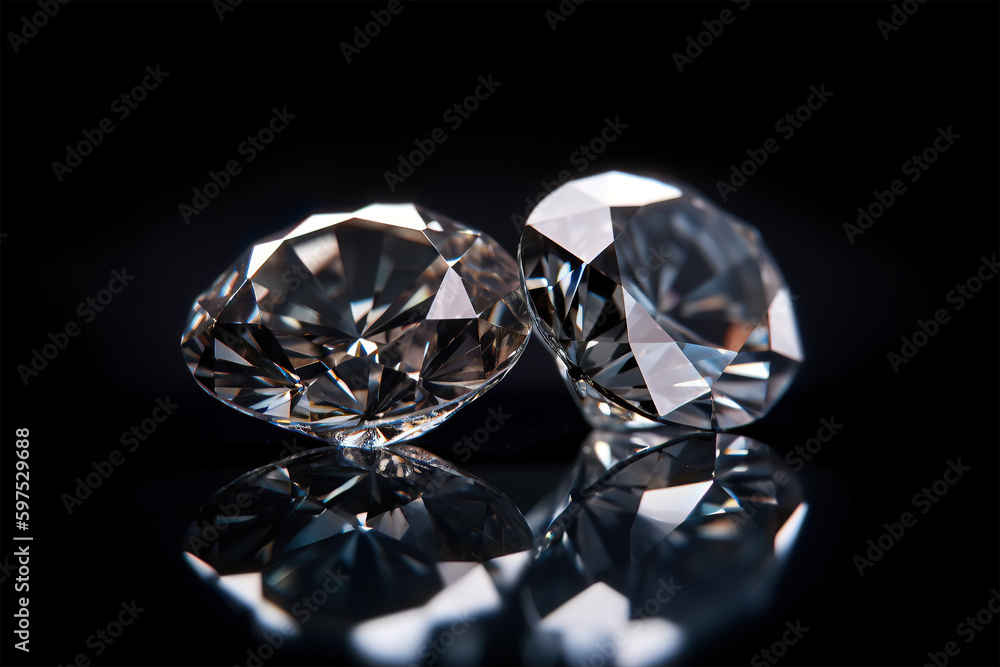 Fototapeta premium Two large rounds diamonds on dark background. Generative AI