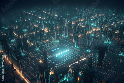 Smart City in the Context of Circuit Boards. AI technology generated image