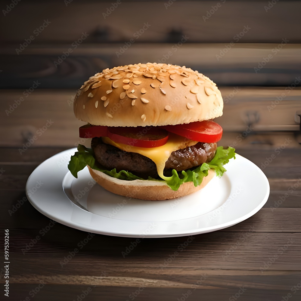 Beef burger on a plate Beef burger on a plate
