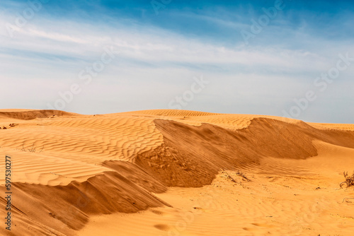 Scenic view of the dunes in the desert on a sunny summer day.