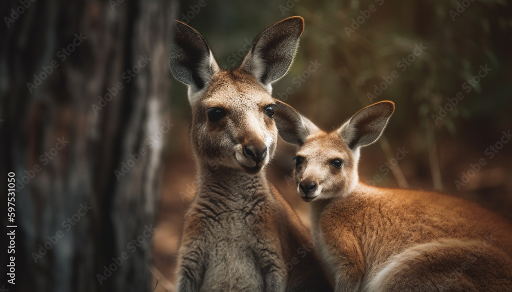 Fluffy marsupial looking at camera in wilderness generated by AI Fluffy marsupial looking at camera in wilderness generated by AI