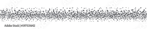 Linear border with small dots, gray. A border to use as a divider, made with untidy and irregular gray dots.